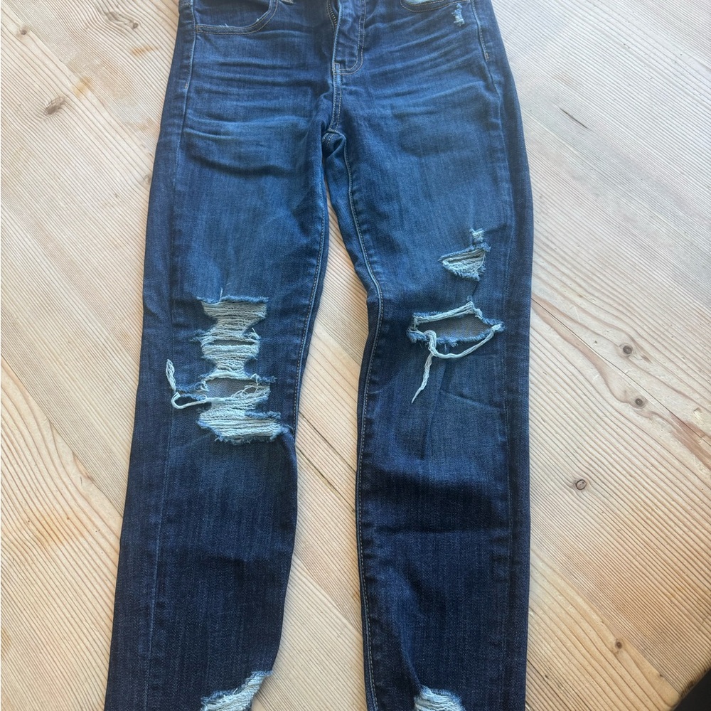 American Eagle Outfitters Dark Blue Distressed Skinny Jeans